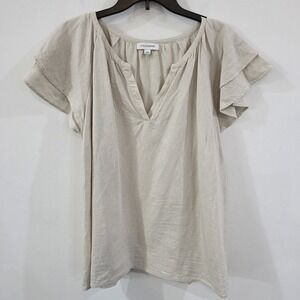 Calligraphie Womens Linen Top Size 2X Beige Neutral Minimalist Lagenlook